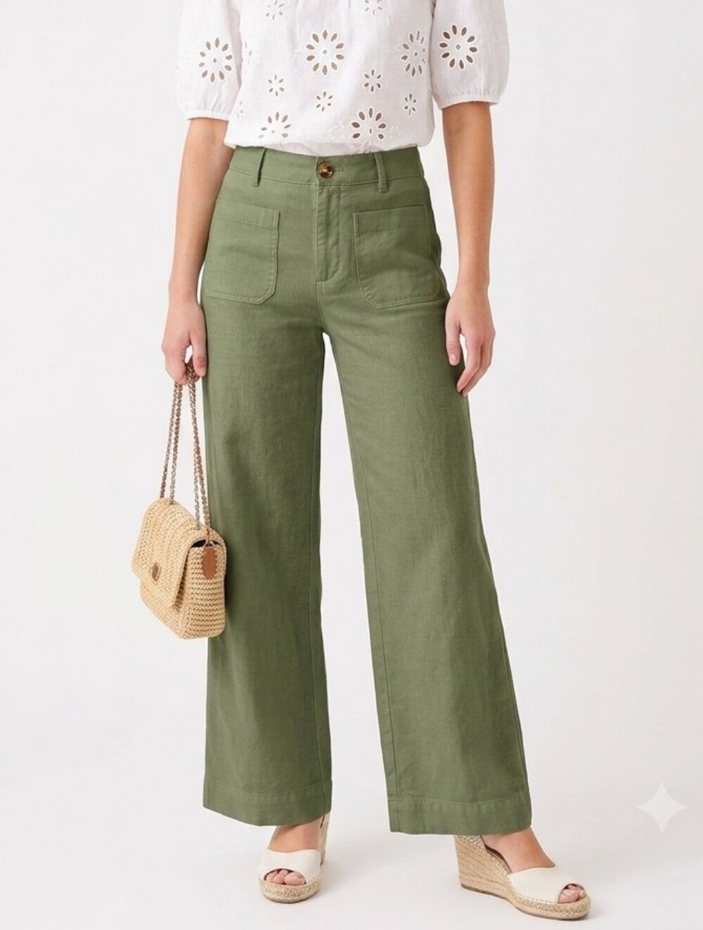 J.Crew Re-Imagined Olive Green Wide-Leg Pants Women’s 29T Cotton Linen Blend